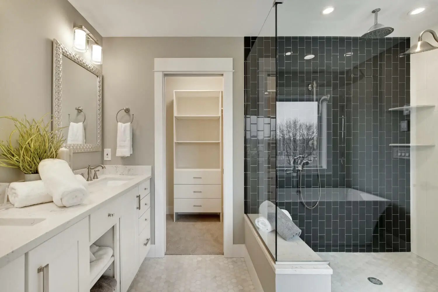 Bathroom with Walk in Shower and Closet