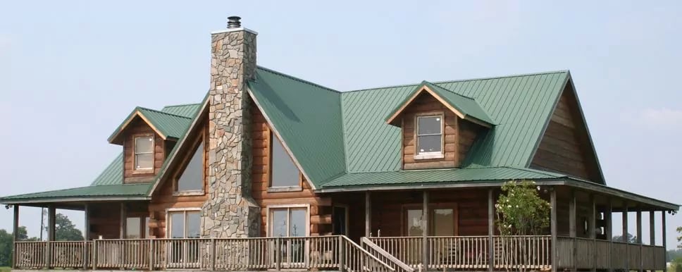Green Metal Roof on Cabin