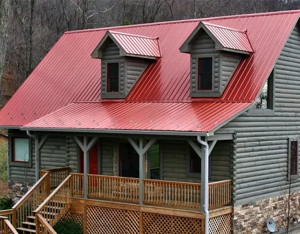 Red Metal Roof on Cabin